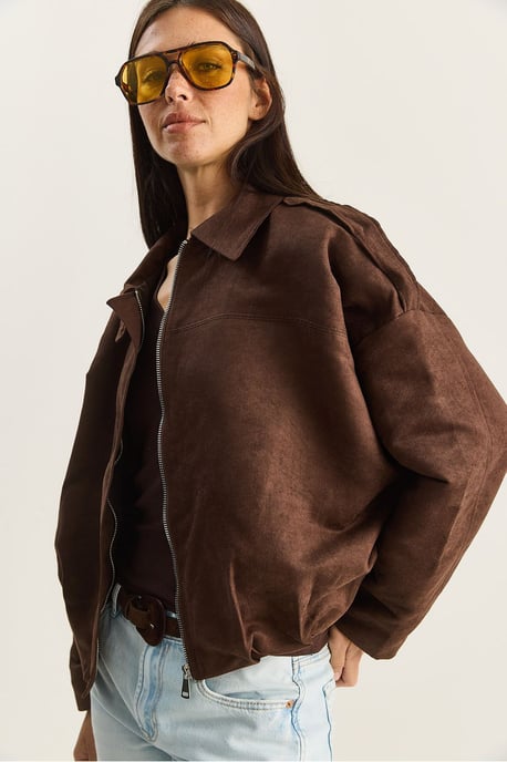 Oversized Faux Suède Jacket - Image 5