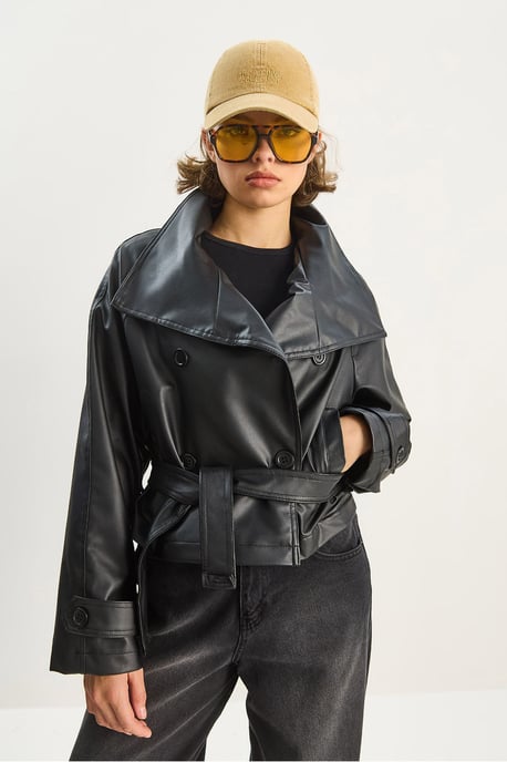 Oversized Faux Leren Jacket met Knopen Sluiting - Image 6