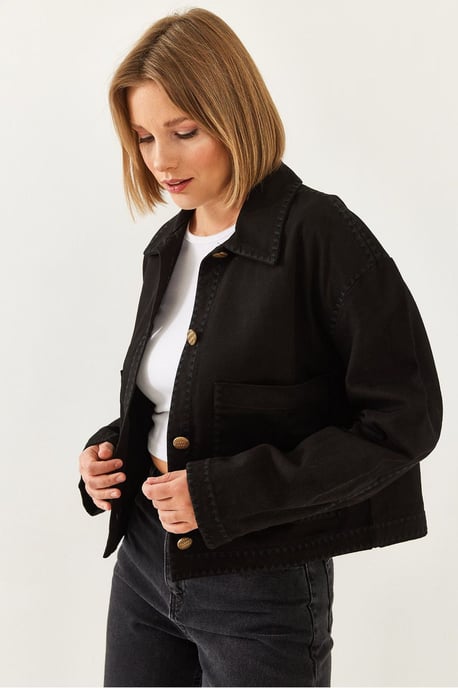 Geborduurde Korte Woven Jacket met Hemdenkraag - Image 2