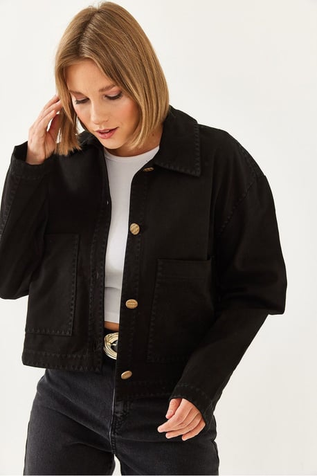 Geborduurde Korte Woven Jacket met Hemdenkraag - Image 3