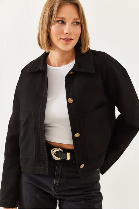 Geborduurde Korte Woven Jacket met Hemdenkraag - Image 4