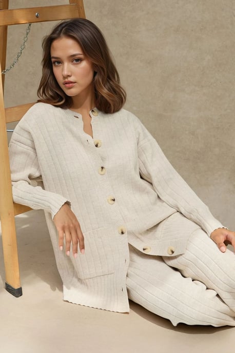 Geweven Knit Co-Ord Set met Knopdetails - Image 2
