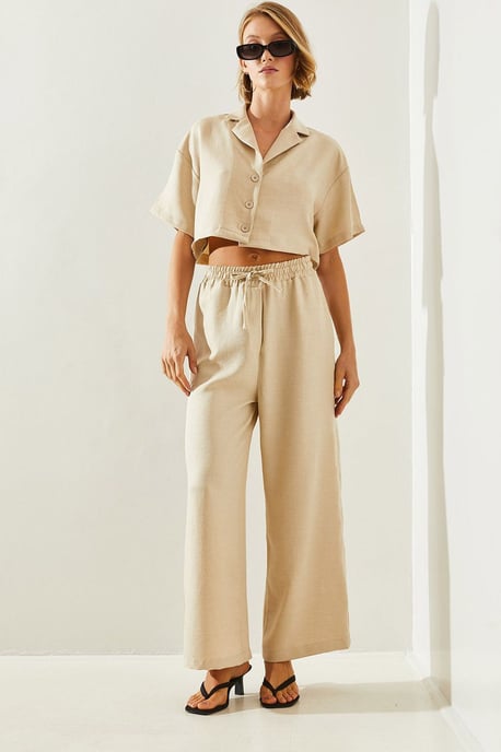 Geknoopte Cropped Shirt en Wijde Broek Co-ord Set - Image 4