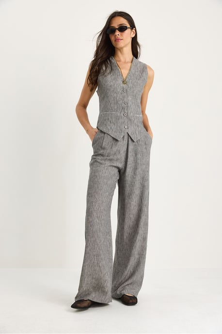 V-hals Vest en Wijde Pantalon Twee-delige Coord Set - Image 2