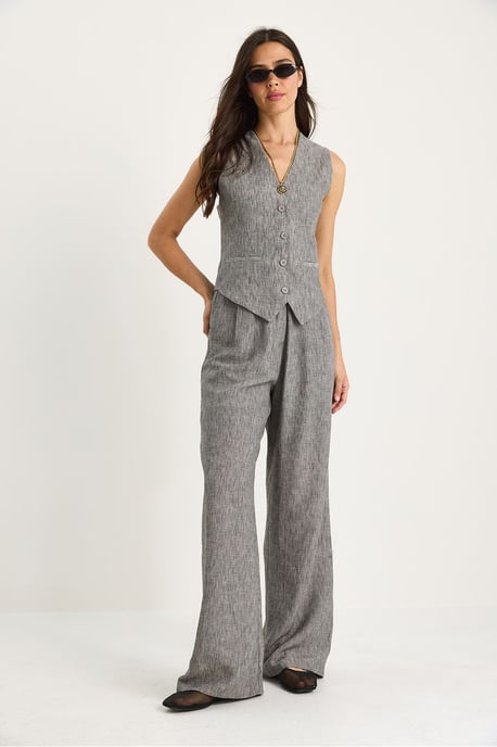 V-hals Vest en Wijde Pantalon Twee-delige Coord Set - Image 3