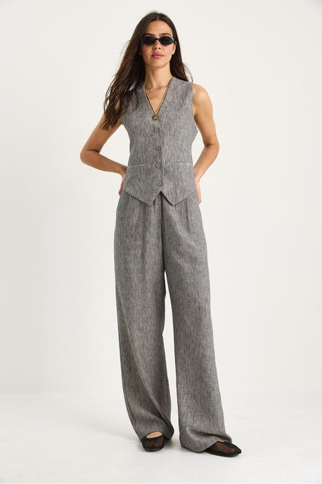 V-hals Vest en Wijde Pantalon Twee-delige Coord Set - Image 4