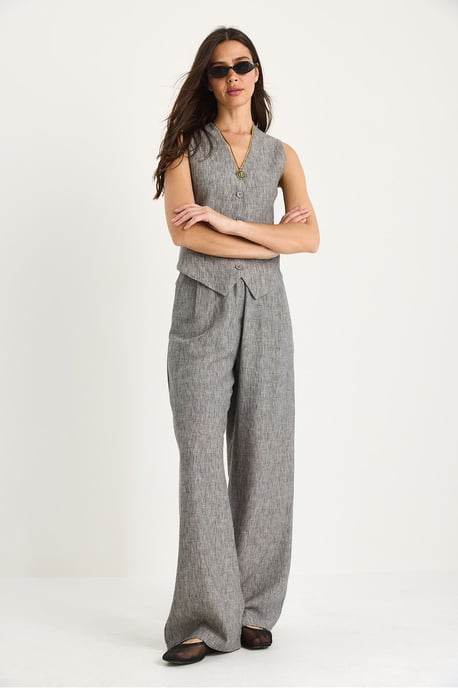 V-hals Vest en Wijde Pantalon Twee-delige Coord Set - Image 5