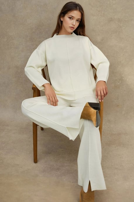 Lang Sweater & Hoge Taille Wijde Pijpen Brei Set - Image 3