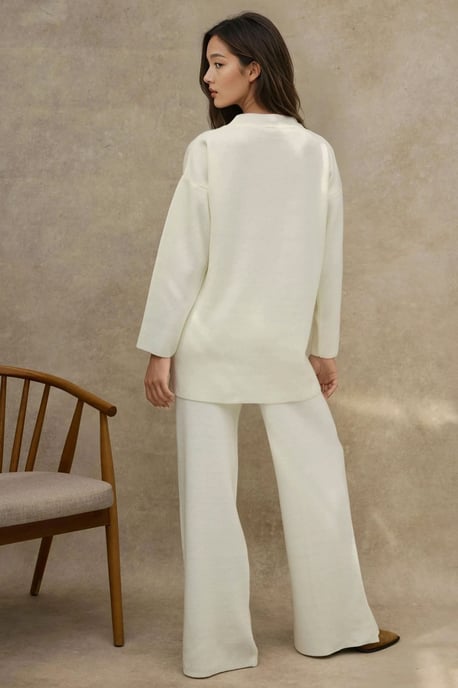Lang Sweater & Hoge Taille Wijde Pijpen Brei Set - Image 4