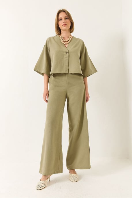V-hals Tuniek en Wijde Pantalon Twee-Delige Set - Image 4