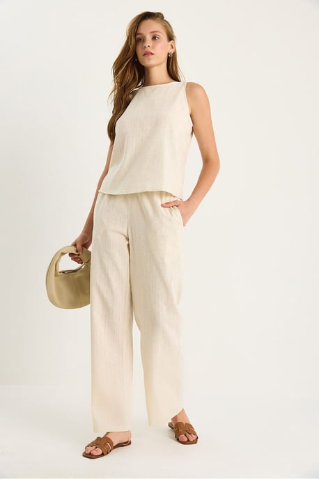 Hoge Taille Mouwloze Linnen Gemengde Tweedelige Set - Image 3