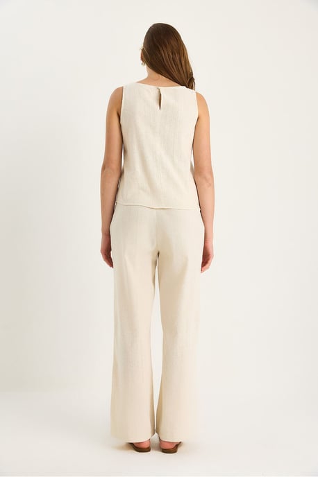 Hoge Taille Mouwloze Linnen Gemengde Tweedelige Set - Image 6