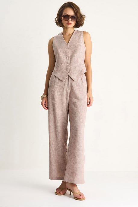 V-neck Vest and Wide Leg Pants Two-Piece Coord Set - Image 1