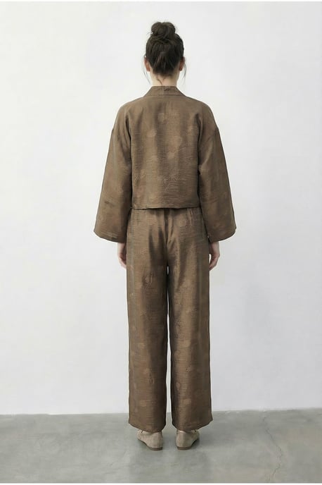 Bloemige V-hals Oversized Kimono en Wijde Pantalon Set - Image 4