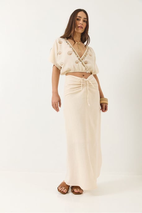Geborduurd V-hals Twee-Delige Co-ord Set - Image 2