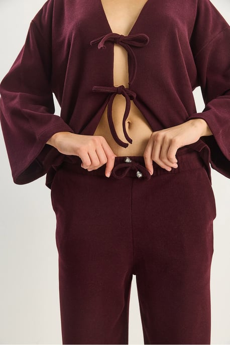 V-ringad stickad cardigan och vida byxor set - Image 5