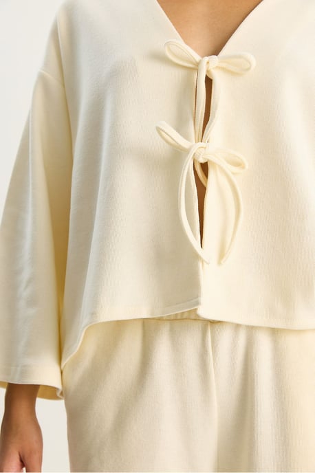V-ringad stickad cardigan och byxset med vida ben - Image 5