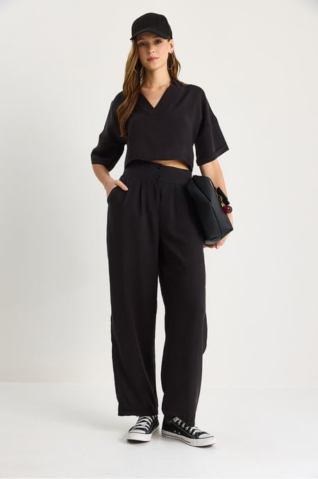 V-Neck Knitted Two-Piece Coord Set with Wide Leg Pants - Image 2