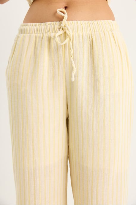 Gestreepte V-hals Gebuttonde Hoge Taille Wijde Pijpen Twee-delige Set - Image 5