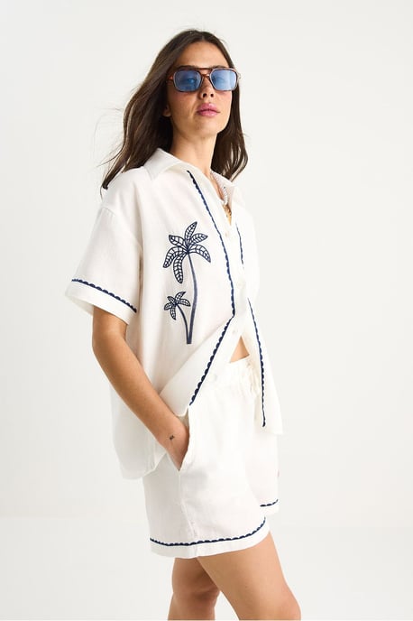 Broderat bomullstvådelat set med skjortkrage - Image 4