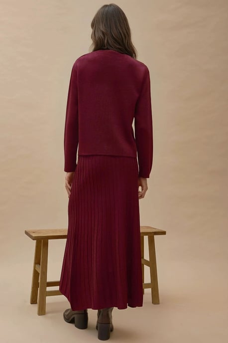 Gestructureerde Brei Co-Ord Set met Crew Neck Cardigan en Uitlopende Rok - Image 3