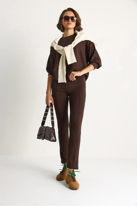 Aansluitende Lange Mouwen Crew Neck Twee Delige Set - Image 3