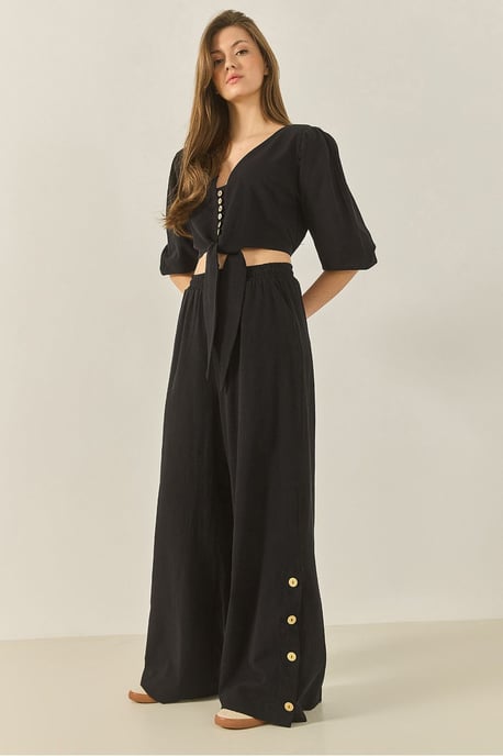 Textured V-Neck Long Sleeve Two-Piece Coord Set - Image 1