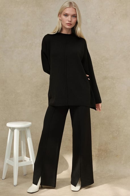 Lang Sweater & Hoge Taille Wijde Pijpen Gebreid Co-Ord Set - Image 1