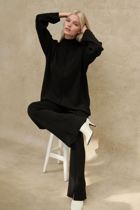 Lang Sweater & Hoge Taille Wijde Pijpen Gebreid Co-Ord Set - Image 3