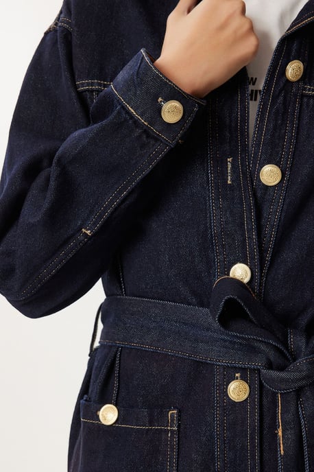 Gecoate Spijkerjack met Taille en Wijde Pantalon Twee-Delige Set - Image 4
