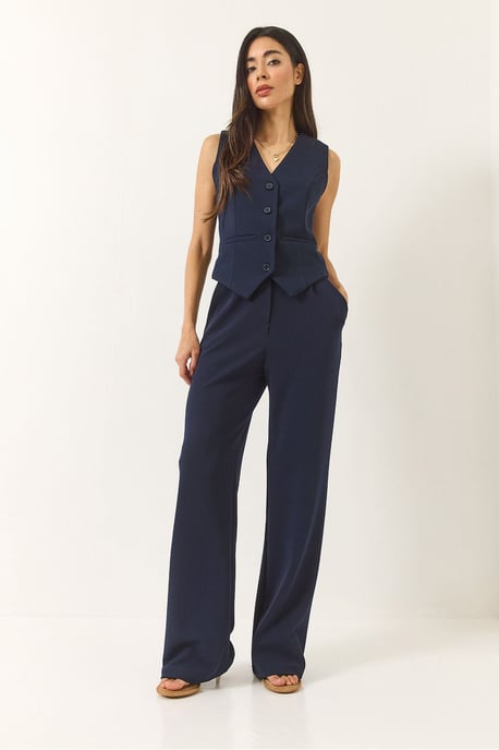 Gestructureerde V-hals Lange Co-Ord Set met Knopsluiting - Image 3