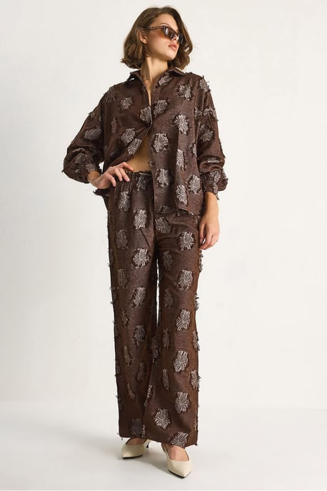 Geborduurd Oversized Shirt en Wijde Pantalon Co-Ord Set - Image 1