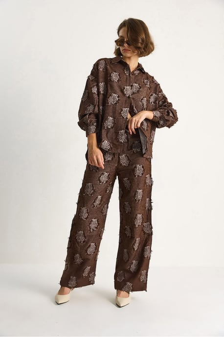 Geborduurd Oversized Shirt en Wijde Pantalon Co-Ord Set - Image 2