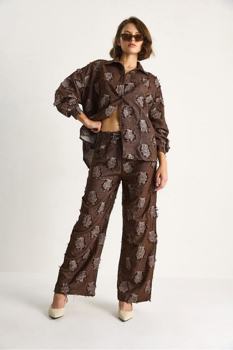 Geborduurd Oversized Shirt en Wijde Pantalon Co-Ord Set - Image 4