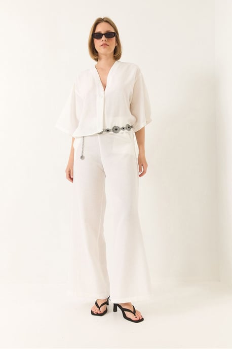 V-hals Tuniek en Wijde Pantalon Twee-Delige Set - Image 2