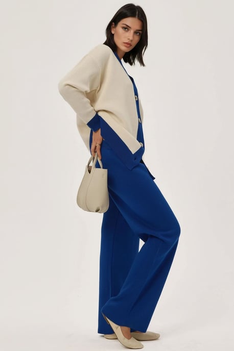 Geknoopte Cardigan & Textuur Hoog Midden Taille Gebreide Broek Co-Ord Set - Image 2