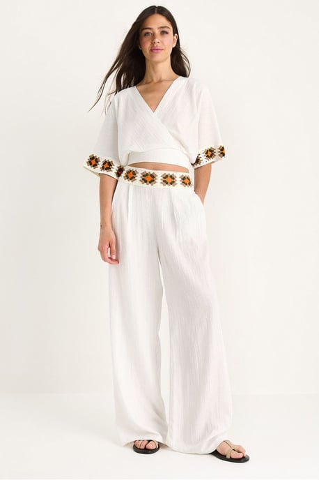 Textured V-Neck Crop Two-Piece Set - Image 1