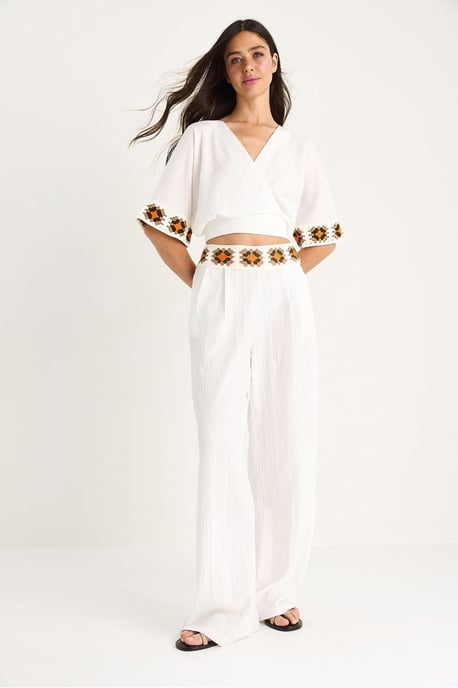Textured V-Neck Crop Two-Piece Set - Image 3