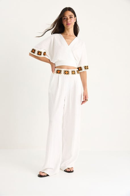 Textured V-Neck Crop Two-Piece Set - Image 4