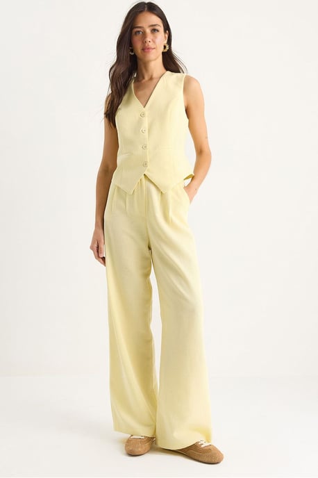 V-hals Vest en Wijde Pantalon Twee-delige Coord Set - Image 1