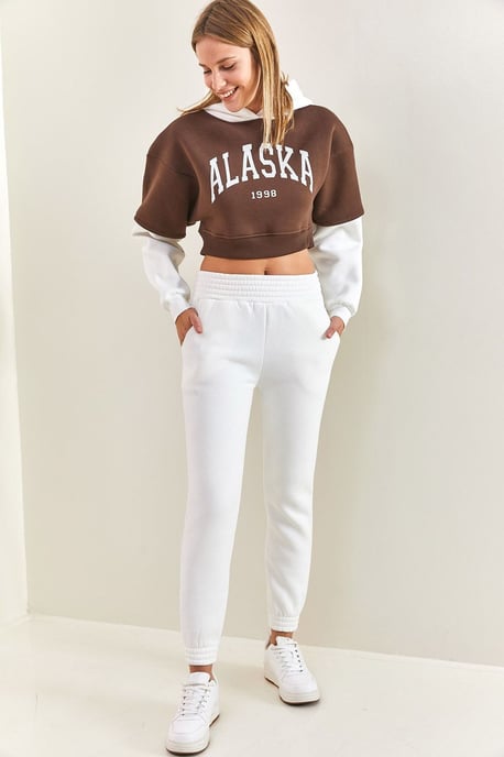 Hooded Crop Sweatshirt en Skinny Leg Trainingspak Set - Image 4