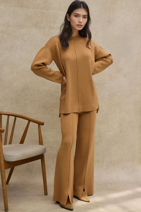 Lang Sweater & Hoge Taille Wijde Pijpen Gebreid Co-Ord Set - Image 2