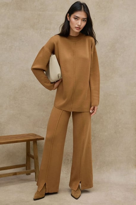 Lang Sweater & Hoge Taille Wijde Pijpen Gebreid Co-Ord Set - Image 4