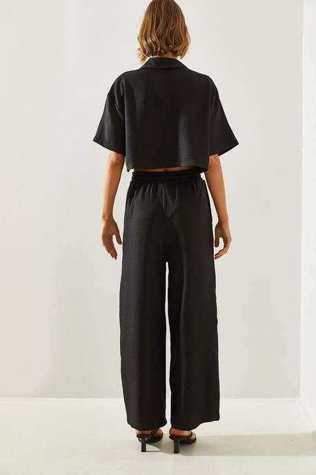Geknoopte Crop Shirt en Wijd Pantalon Co-ord Set - Image 4