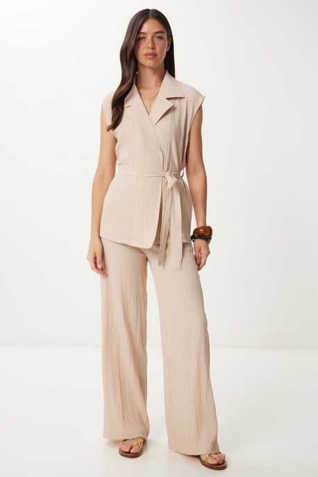 Hoge Taille Twee-Delige Set met Hemdkragen en Wijde Pantalons - Image 2