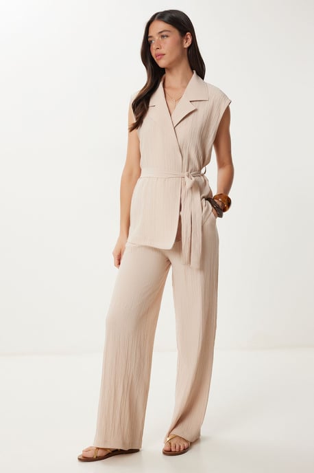 Hoge Taille Twee-Delige Set met Hemdkragen en Wijde Pantalons - Image 3