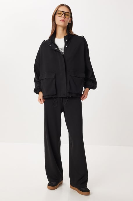 Pocket Detail Jas & Wijdere Broek Twee-delige Set - Image 1