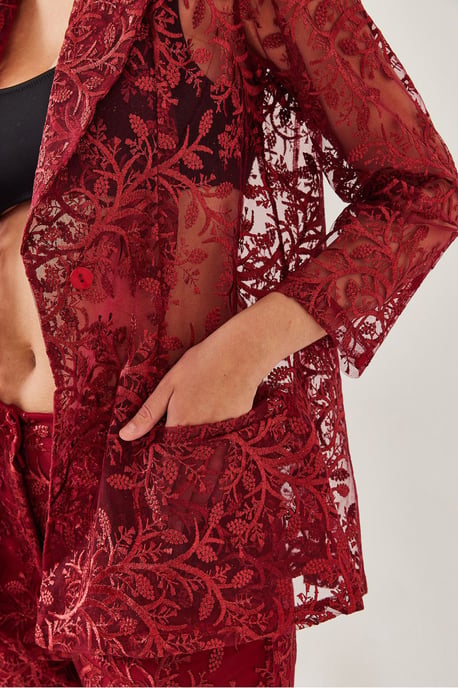 Långt broderat tvådelat set med sjalkrage - Image 2