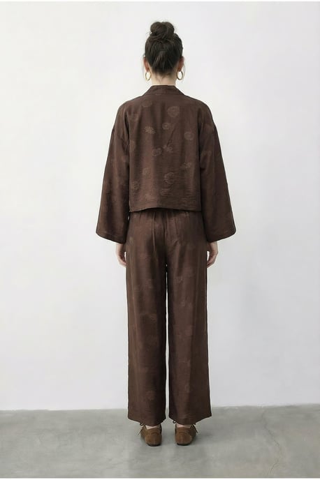 Bloemige V-hals Oversized Kimono en Wijde Broek Set - Image 4