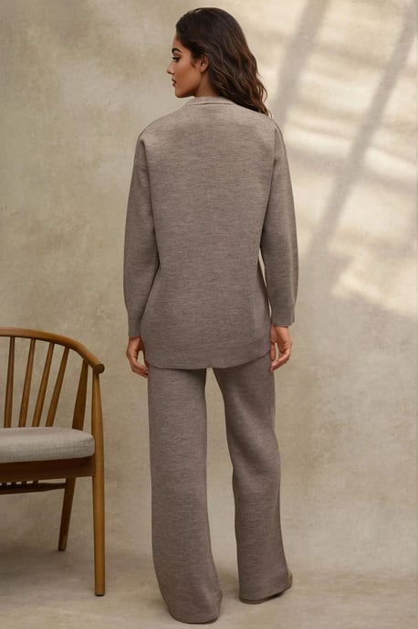 V-hals Cardigan & Hoge Taille Wijde Pantalon Gebreid Set - Image 3